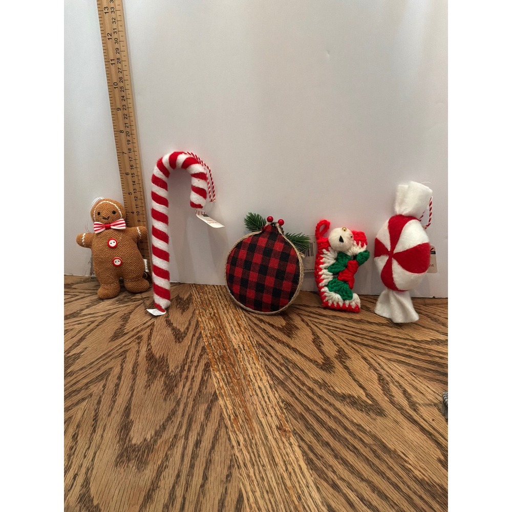 Rustic Holiday Unisex Unbranded Fabric Christmas Ornament Set OS Red White Brown
